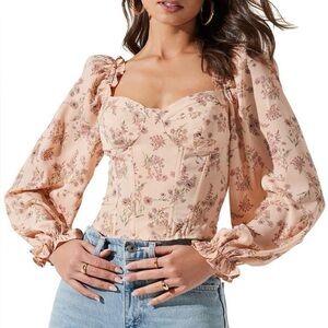 ASTR the Label Floral Print Long Sleeve Crop Corset Top